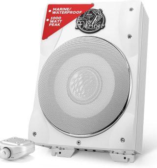 Lanzar 8" Subwoofer, 1000W Low-Profile Marine Waterproof Car Subwoofer with Built-in Amplifier, Adjustable Bass Boost, Remote Level Control, RCA Input, Phase Shift (14.5" x 9.5" x 3")