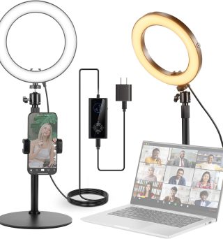 NEEWER 8" Desk Ring Light with Stand, Circle Selfie Light with Phone Holder for iPhone Streaming Vlogging Video Recording, 18W Video Conference Lighting Kit for Laptop Computer Zoom Call Podcast, RH8B