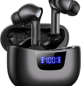 Wireless Earbuds Bluetooth V5.3 Headphones 50H Playback Deep Bass Stereo Ear Buds with LED Power Display Charging Case IPX7 Waterproof Earphones with Mic Headset for Laptop Pad Android/iOS Phones